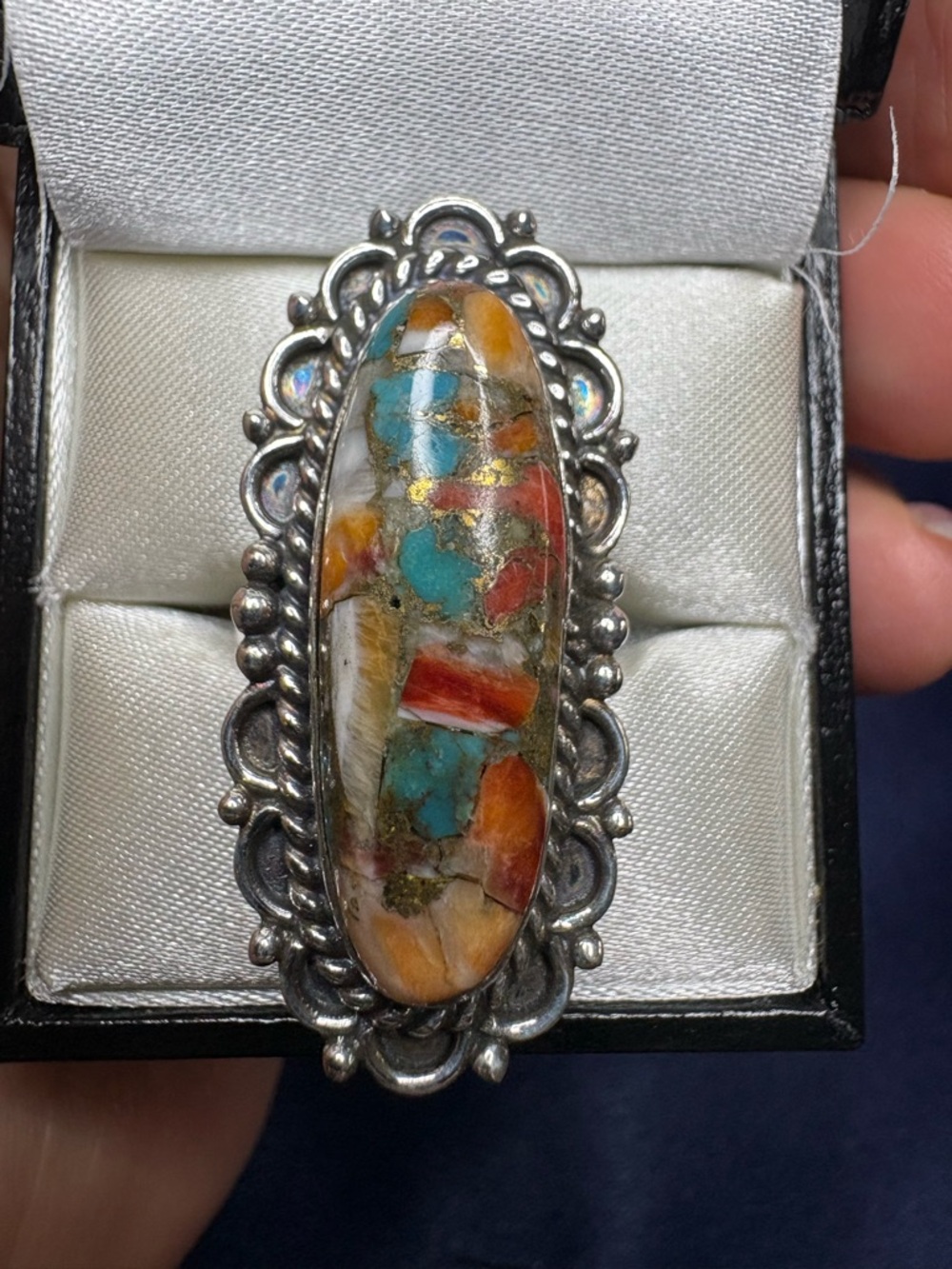 Ring Spiny Oyster Turquoise 925 Sterling Silver Statement Southwestern Boho - Picture 1 of 6